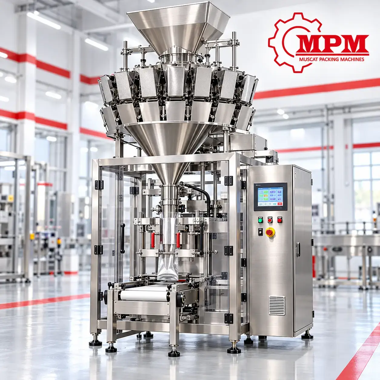 Multihead weighing and vertical packaging machine by Muscat Packing Machines